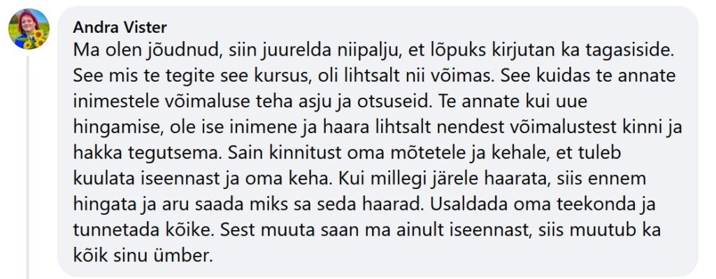 Andra tagasiside Vabadus toiduga