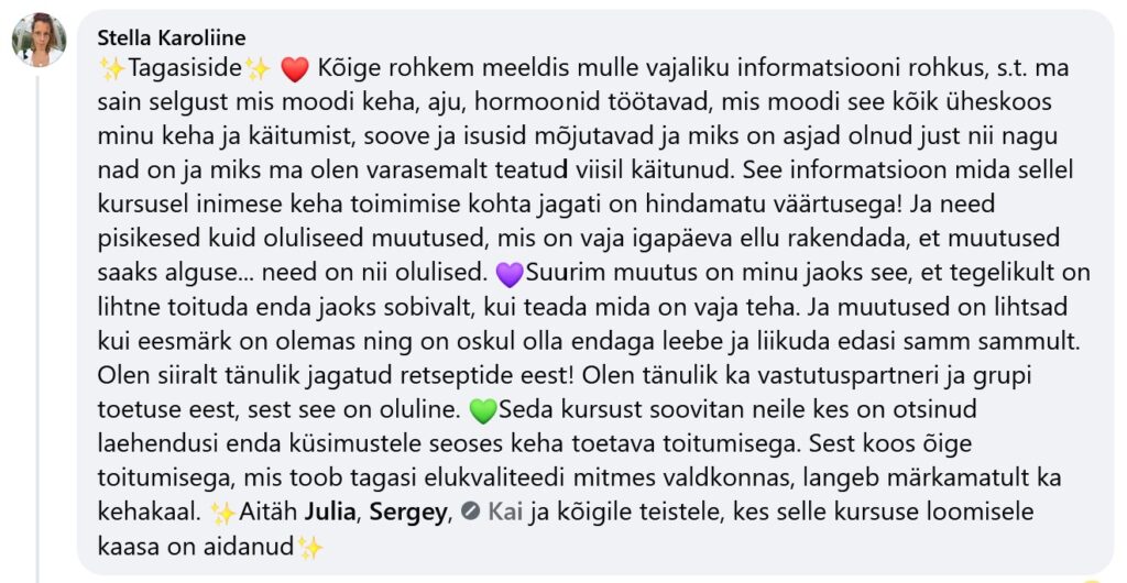 Stella Karoliine tagasiside_Vabadus toiduga_09.25